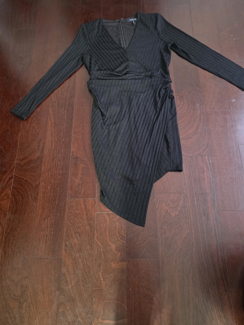 BCBGMaxAzria Black Ribbed Long-Sleeve Asymmetric Hem Dress